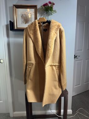 Women's Hooded Faux-Shearling Open Front Topper